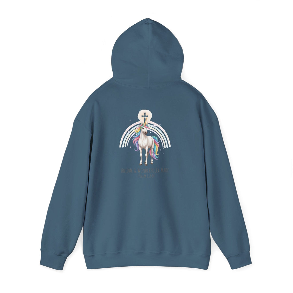 Unique Unicorn Hoodie – Rainbow Cross Psalm 139:14 Christian Hoodie for Wonderfully Made Printify