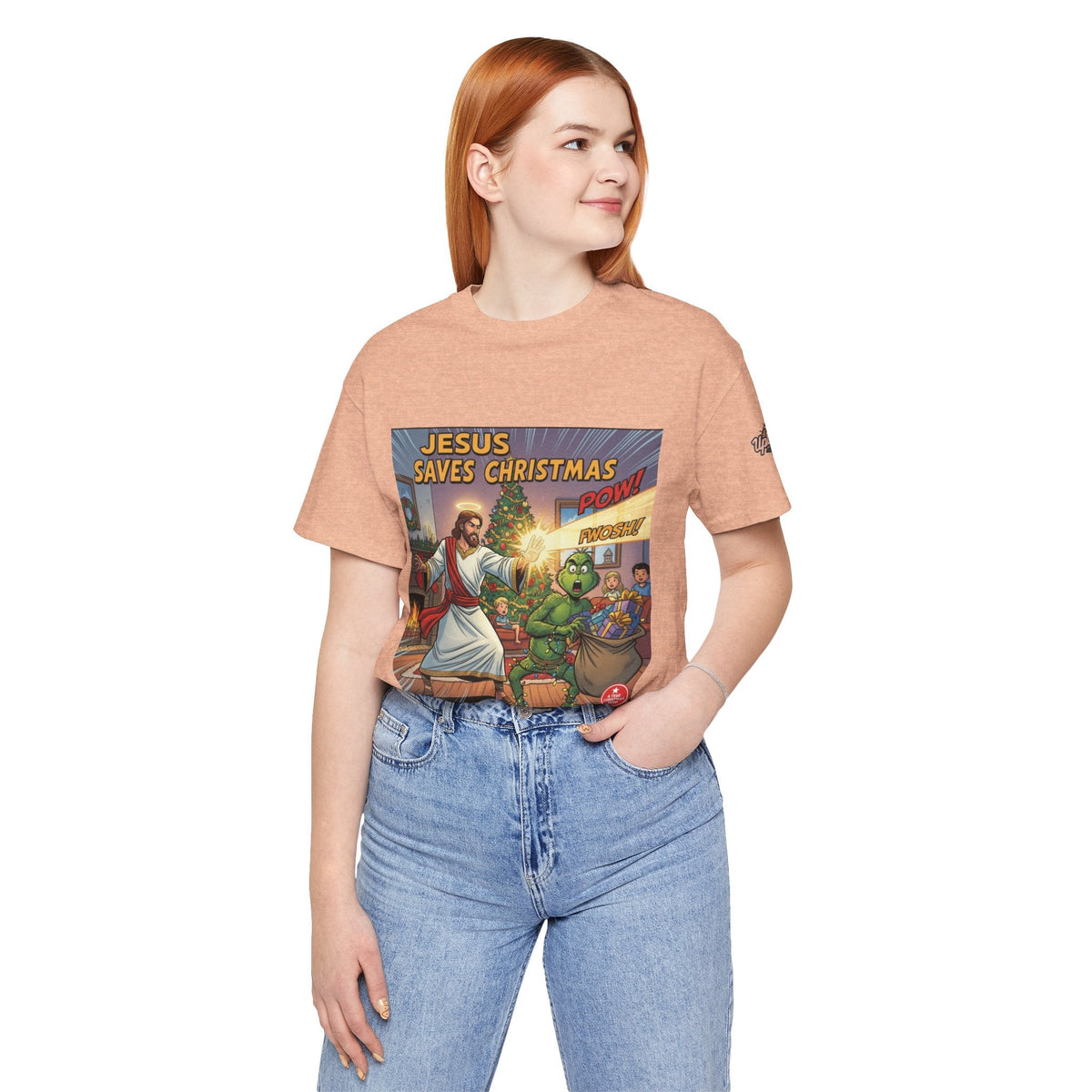 Jesus Saves Christmas T-shirt – Grinch vs Savior Light Battle Christian T-shirt for Hilarious Holiday Faith & True Joy Printify
