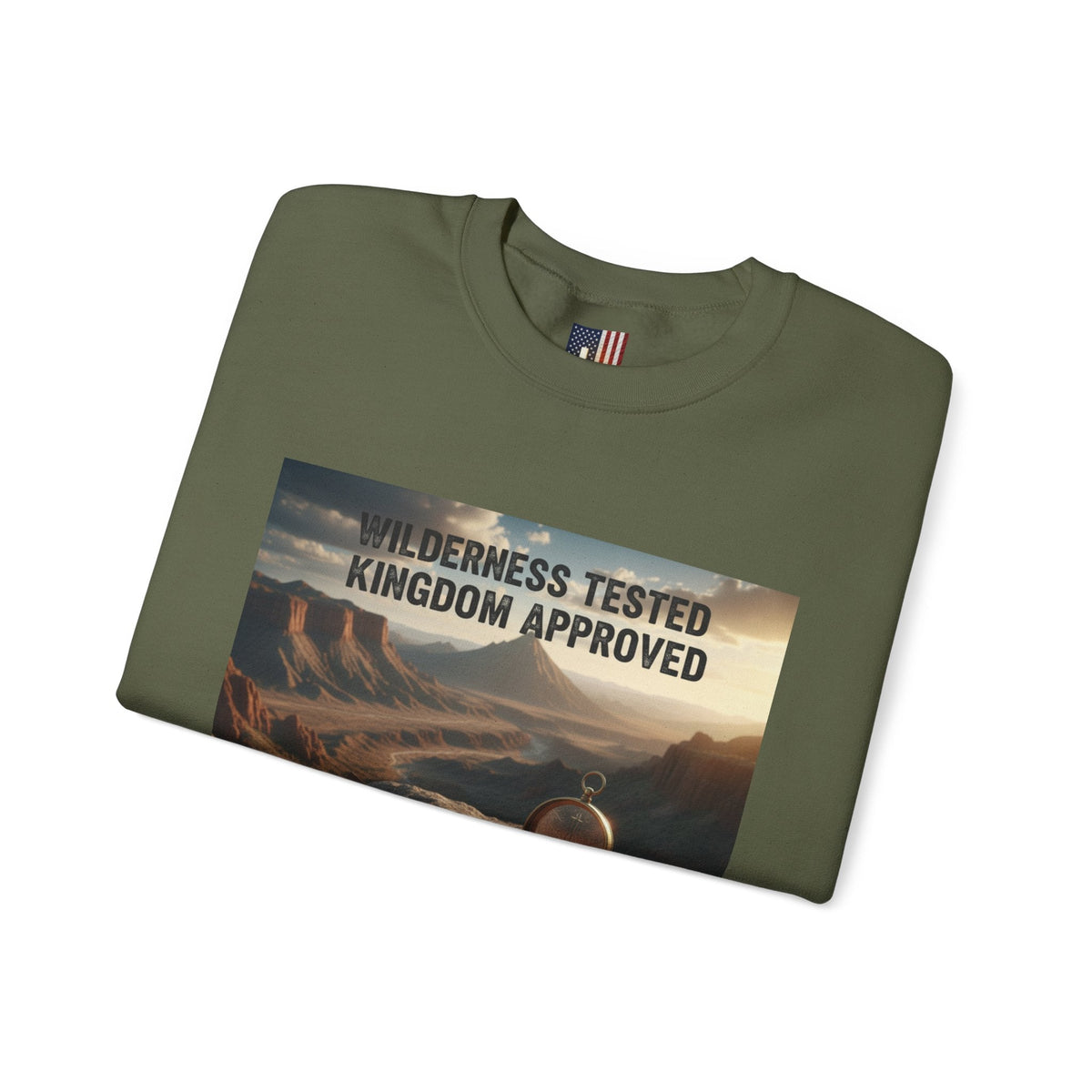 Wilderness Tested Kingdom Approved Sweatshirt – Mountain Desert Compass Crown Christian Sweatshirt for Biblical Adventure Faith Printify