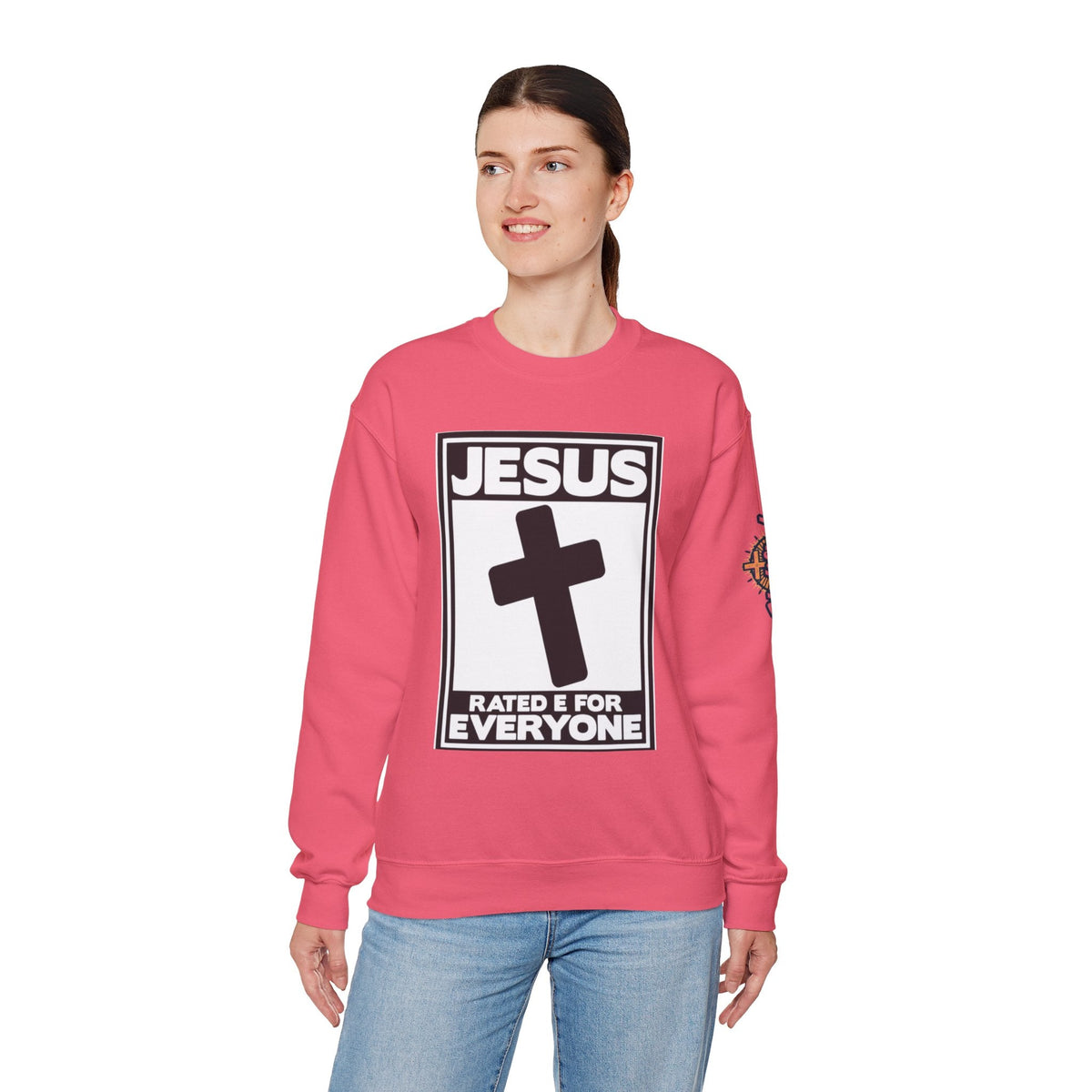 Jesus, Rated E for Everyone Sweatshirt - Gamer Faith Sweatshirt - Christian Video Game Parody Printify