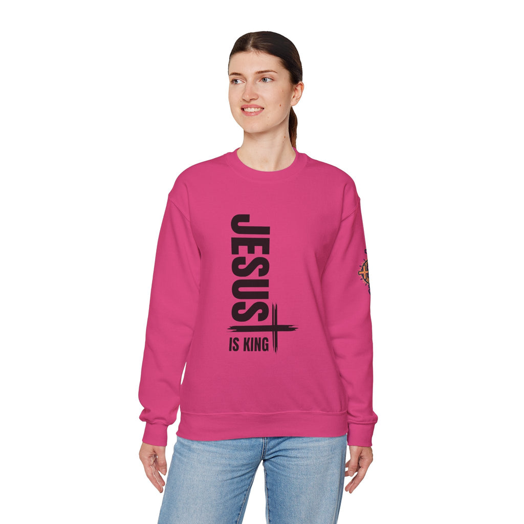 Jesus Is King Sweatshirt | Modern Typographic Cross Christian Sweatshirt Printify