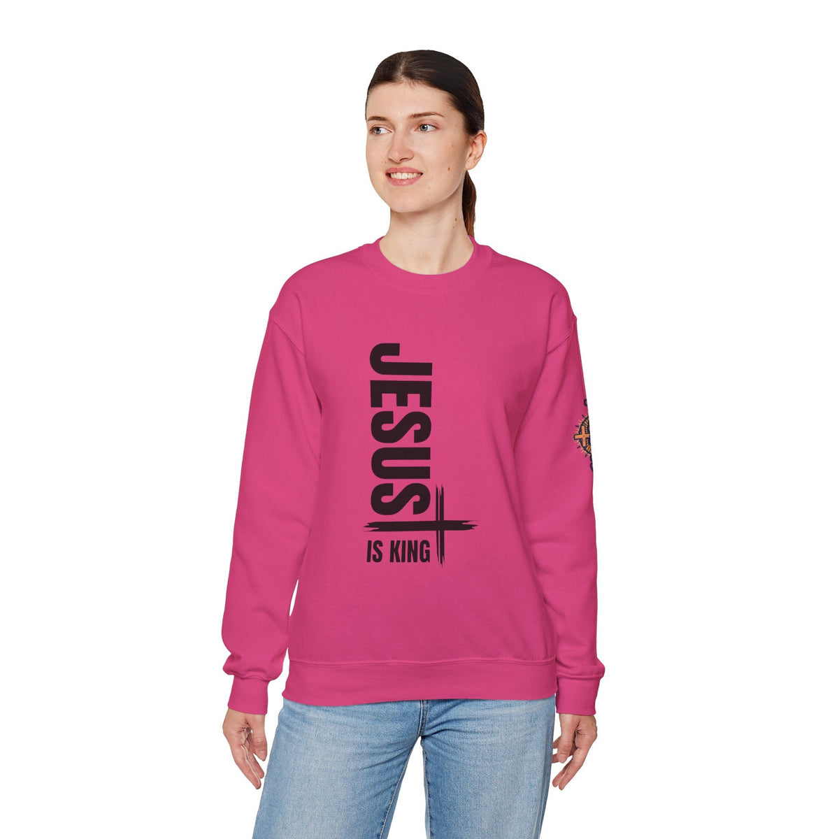 Jesus Is King Sweatshirt | Modern Typographic Cross Christian Sweatshirt Printify