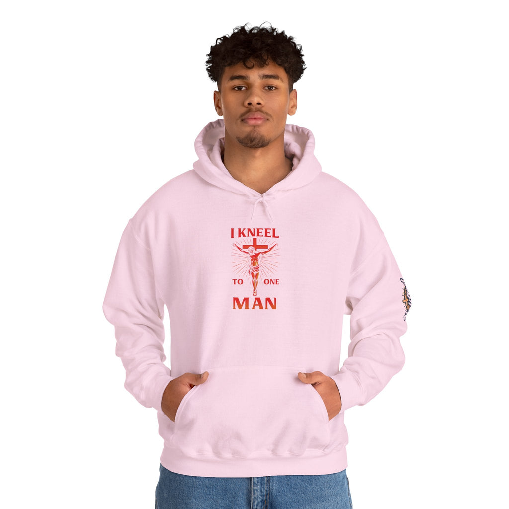 I Kneel to One Man Hoodie – Crucifixion Christian Sweatshirt for Unashamed Devotion & Bold Faith Printify
