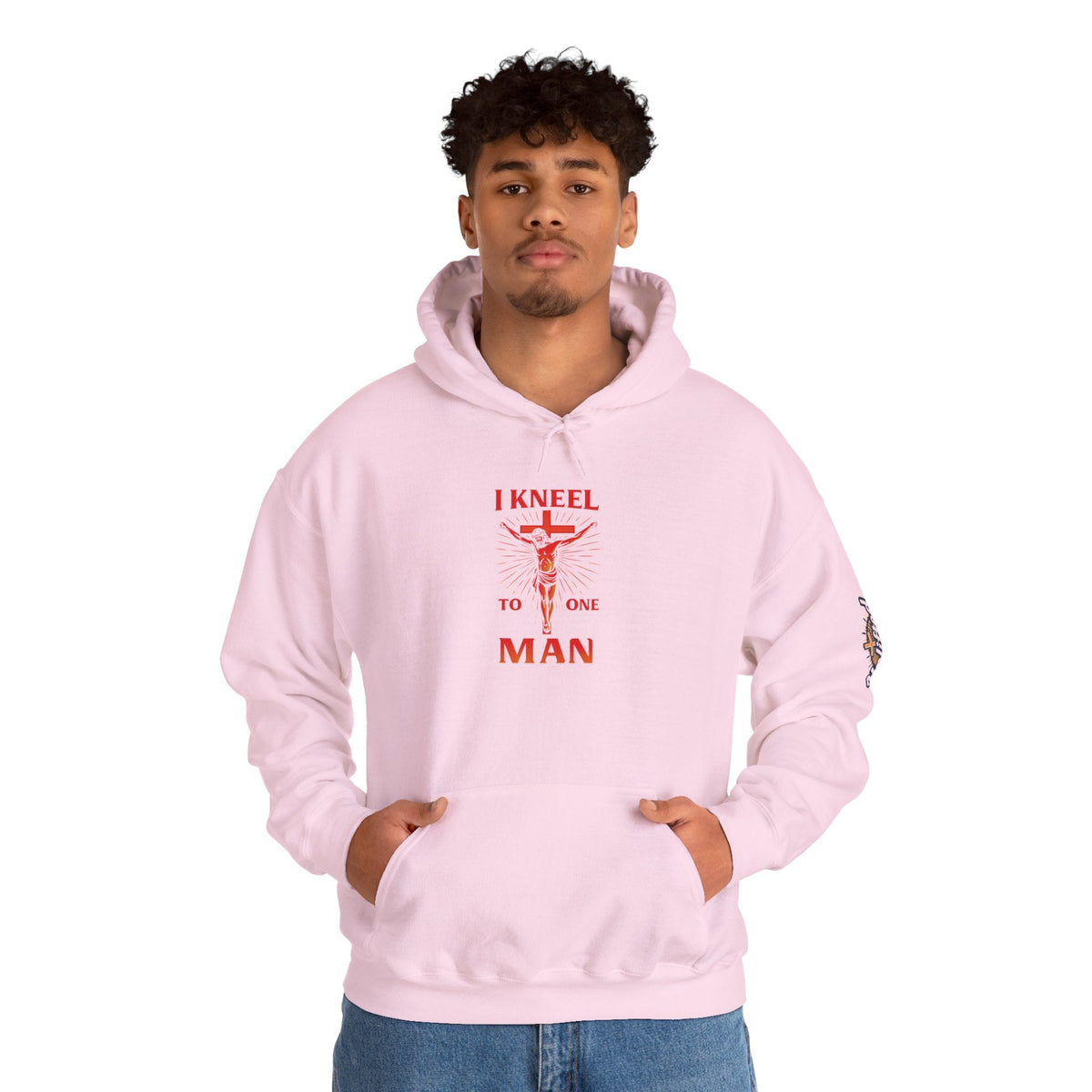 I Kneel to One Man Hoodie – Crucifixion Christian Sweatshirt for Unashamed Devotion & Bold Faith Printify
