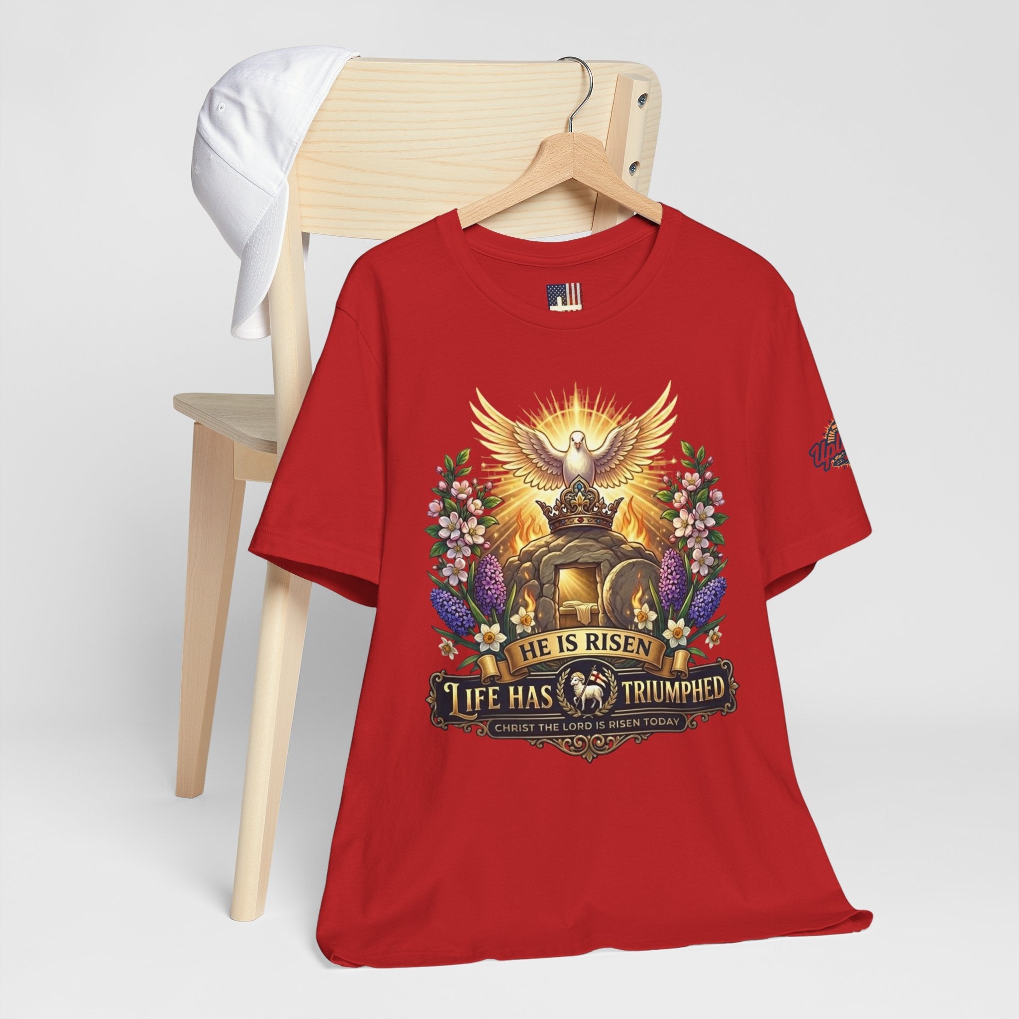 He Is Risen "Life Has Triumphed" T-Shirt — Easter Resurrection Christian Tee Printify