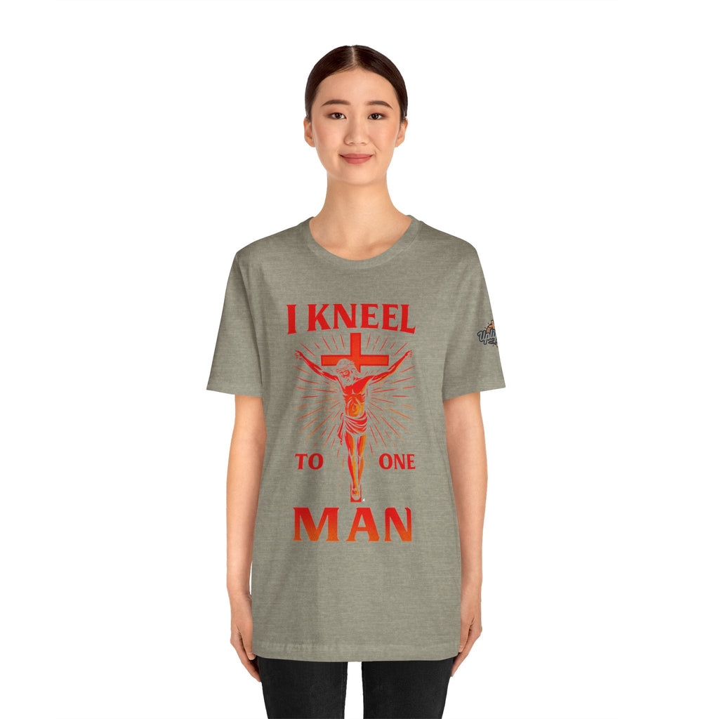 I Kneel to One Man T-shirt – Crucifixion Christian T-shirt for Unashamed Devotion & Bold Faith Printify