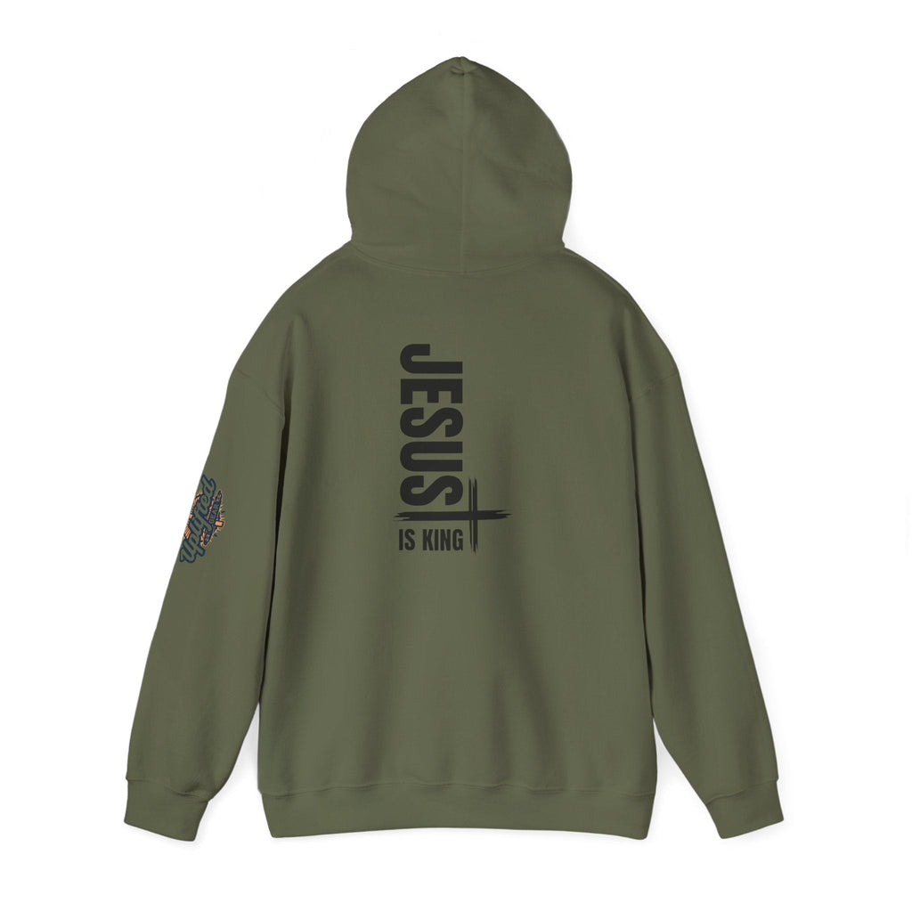 Jesus Is King Hoodie | Modern Typographic Cross Christian Hoodie Printify