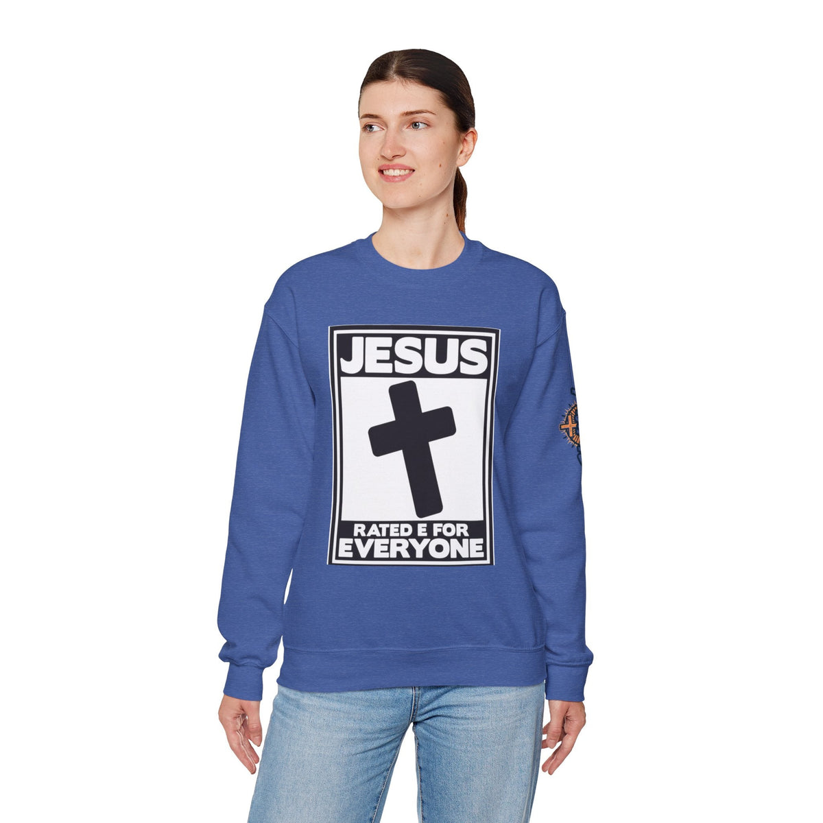 Jesus, Rated E for Everyone Sweatshirt - Gamer Faith Sweatshirt - Christian Video Game Parody Printify