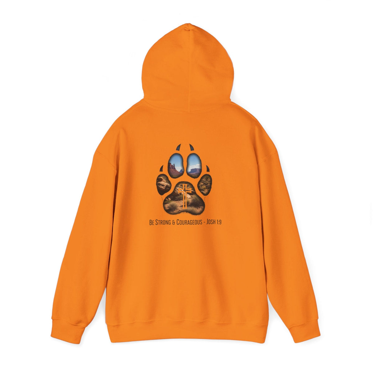 Strong and Courageous Hoodie – Joshua 1:9 Canine Pawprint Desert Christian Hoodie for Dog Lovers Printify