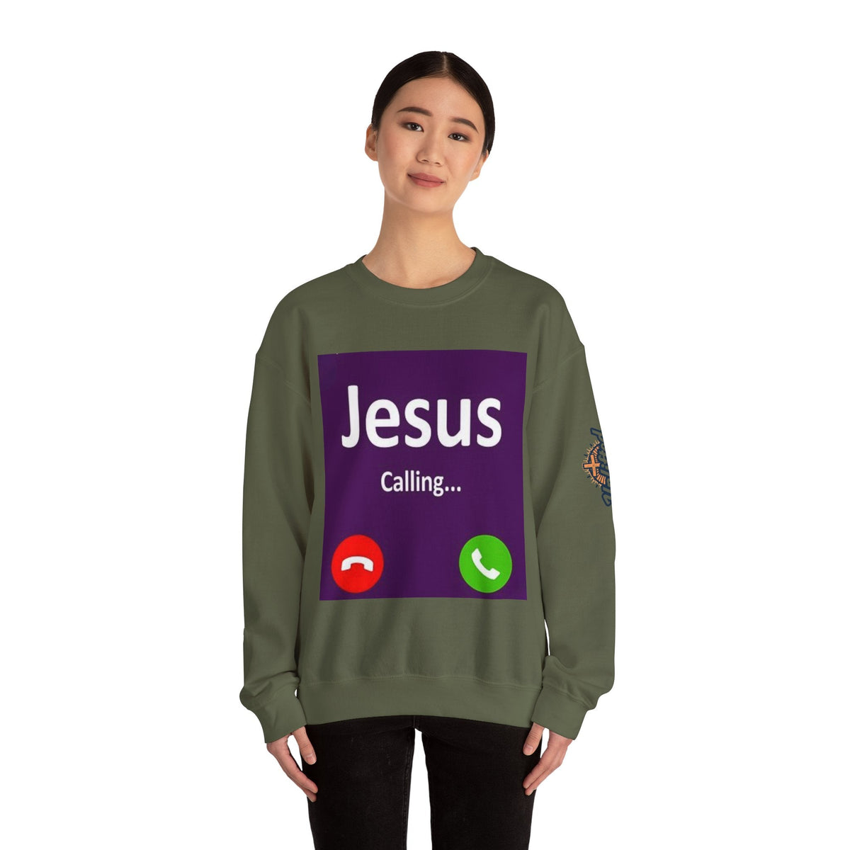 Jesus Calling Sweatshirt – Funny Cell Phone Screen Christian Sweatshirt for Divine Connection & Faith Humor Printify