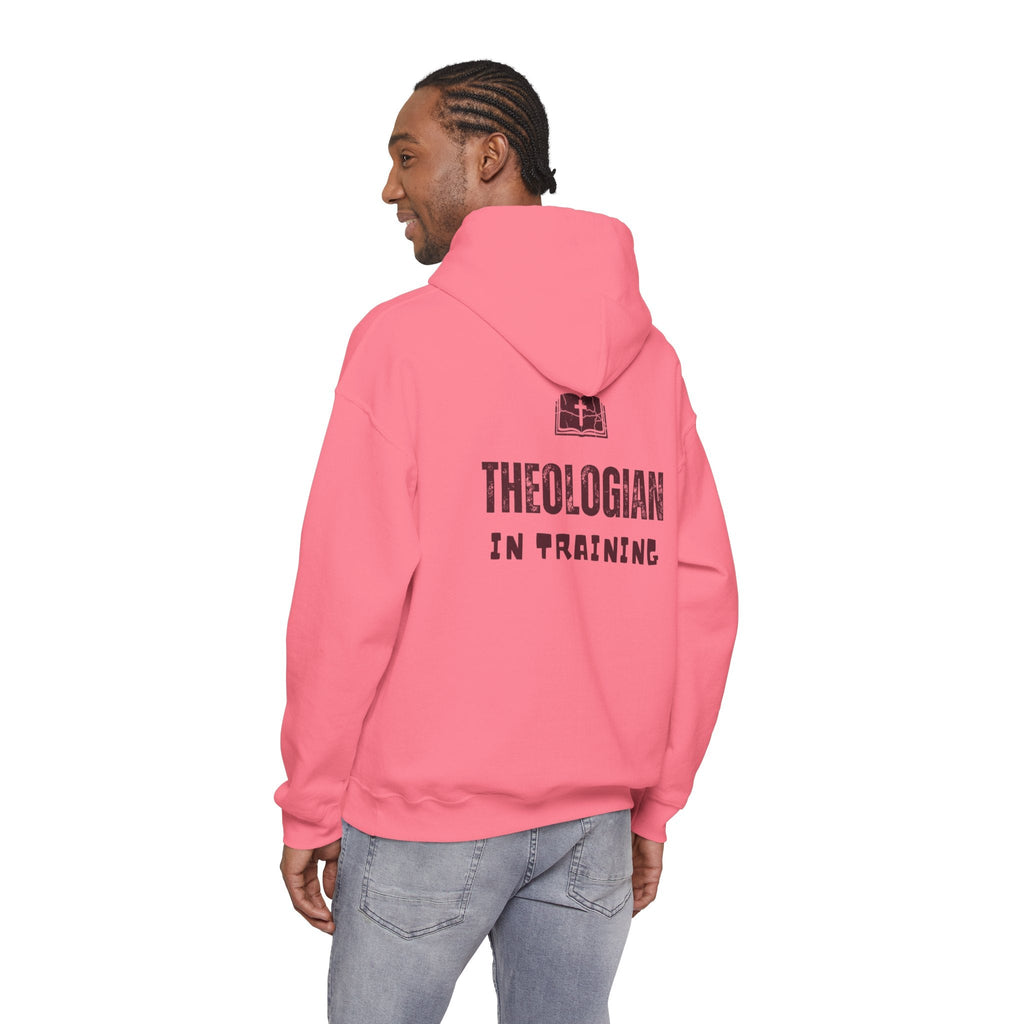 Theologian in Training Hoodie – Open Bible & Cross Christian Hoodie for Faithful Growth Printify
