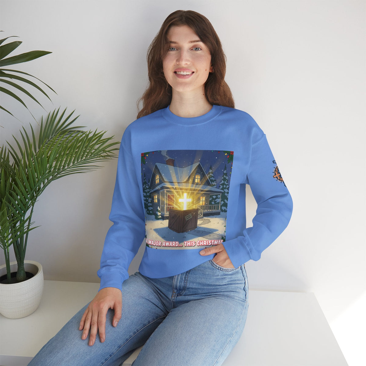 A Major Award This Christmas Sweatshirt – Fragile Leg Lamp Parody Cross Unboxing Christian Sweatshirt for Hilarious Faith & Holiday Glow Printify