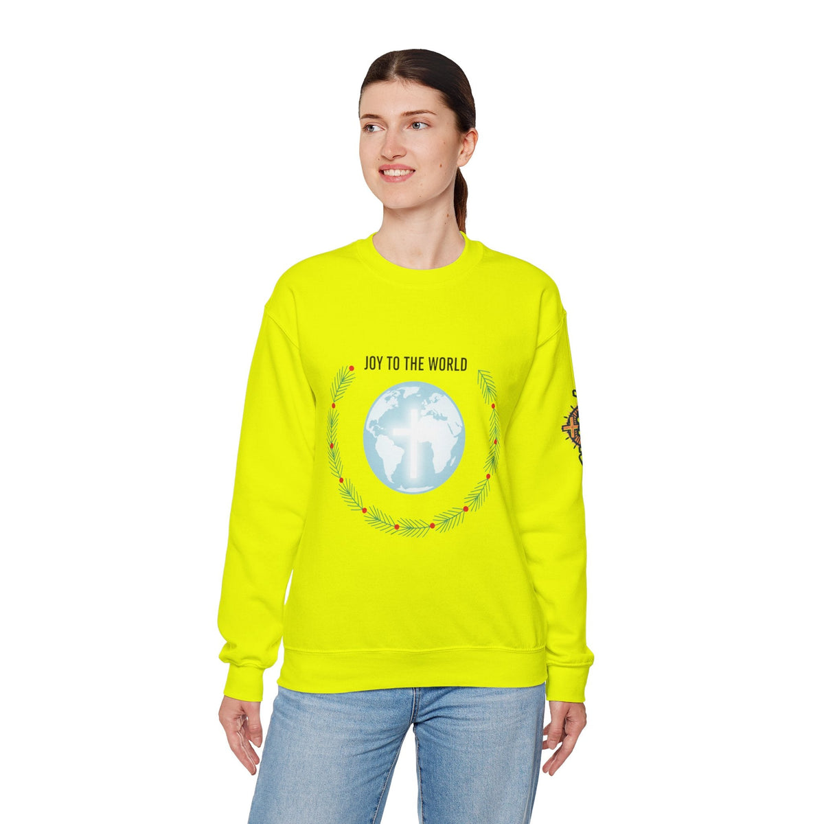 Joy to the World Sweatshirt – Wreath Earth Nativity Christian Christmas Sweatshirt for Isaiah 9:6 Holiday Faith & Festive Joy Printify