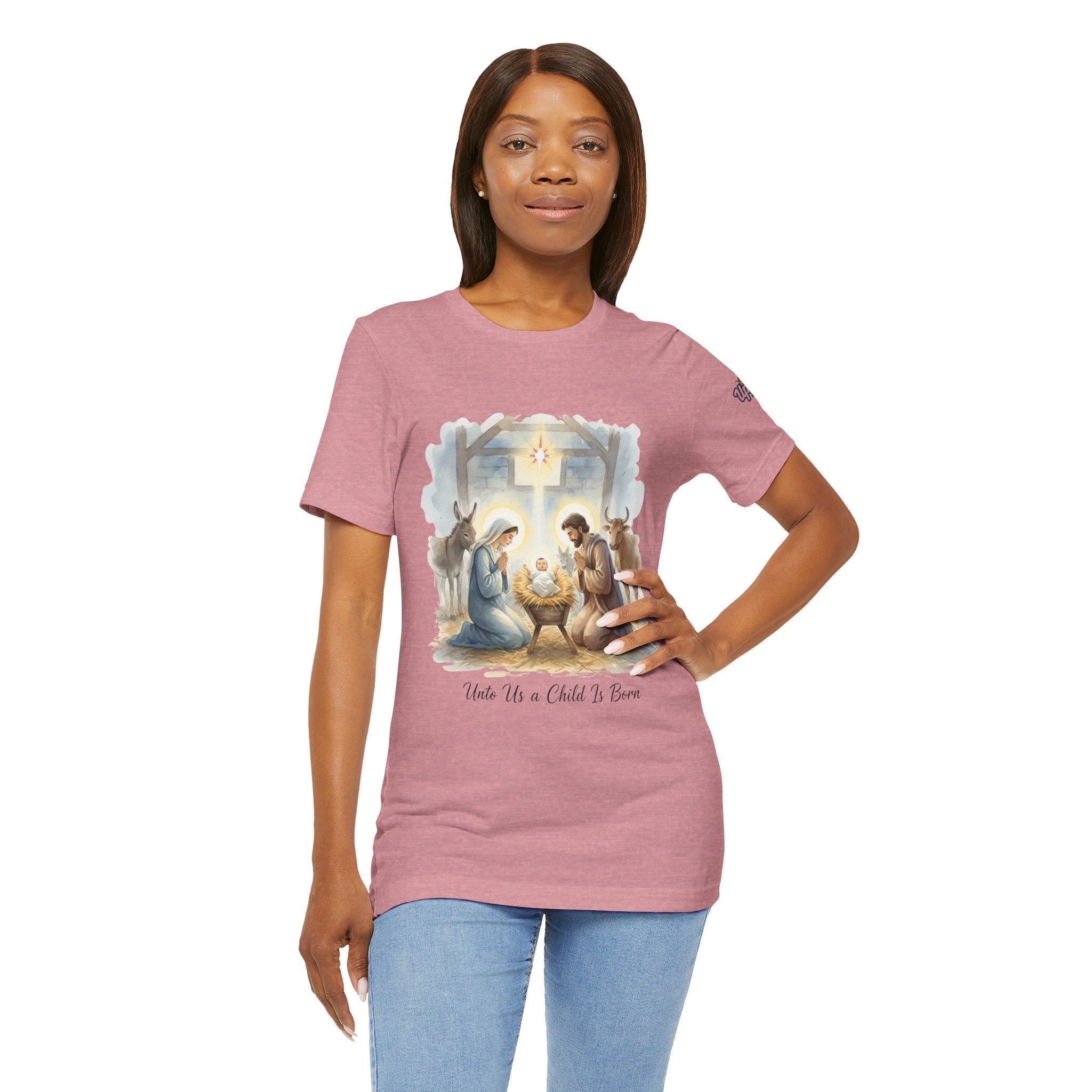 Unto Us a Child is Born T-shirt – Isaiah 9:6 Nativity Manger Scene Christian Christmas T-shirt for Holy Night Faith Printify