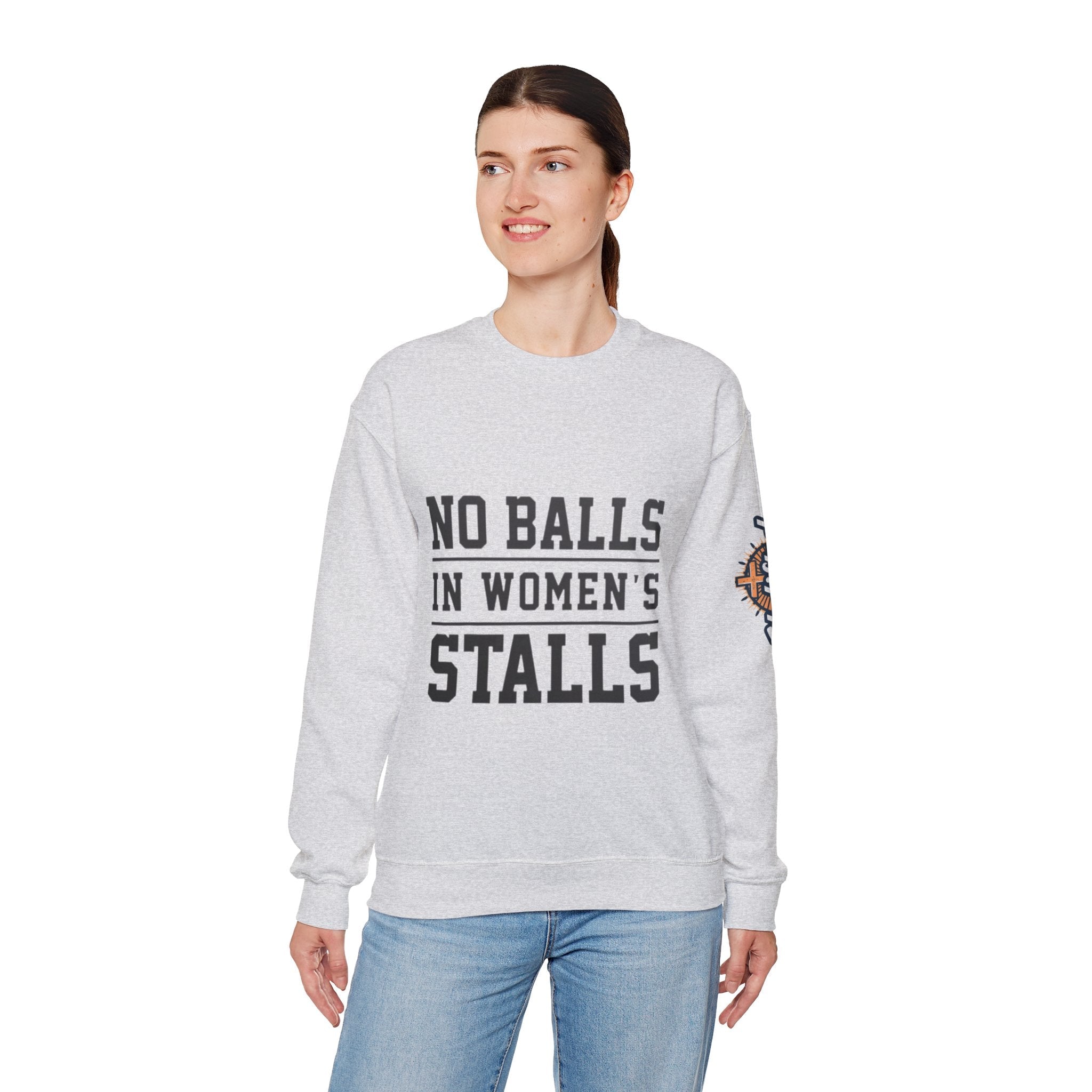 No Balls in Women's Stalls Crewneck Sweatshirt — Bold Statement Pullover Printify