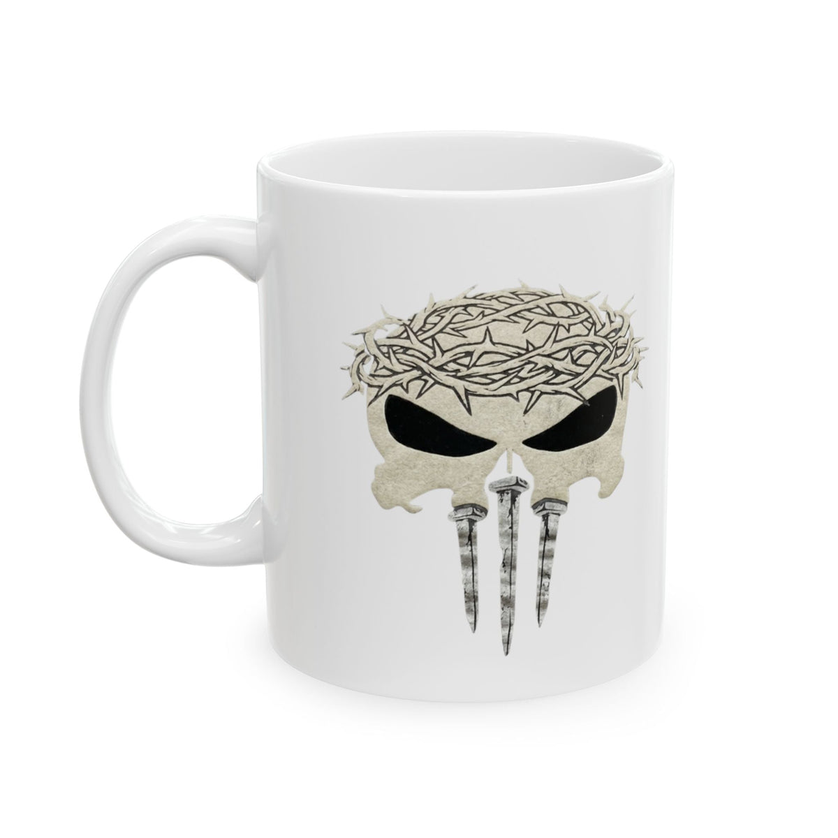 Christian Skull Coffee Mug — Crown of Thorns “Warrior Faith” (11/15 oz) Printify