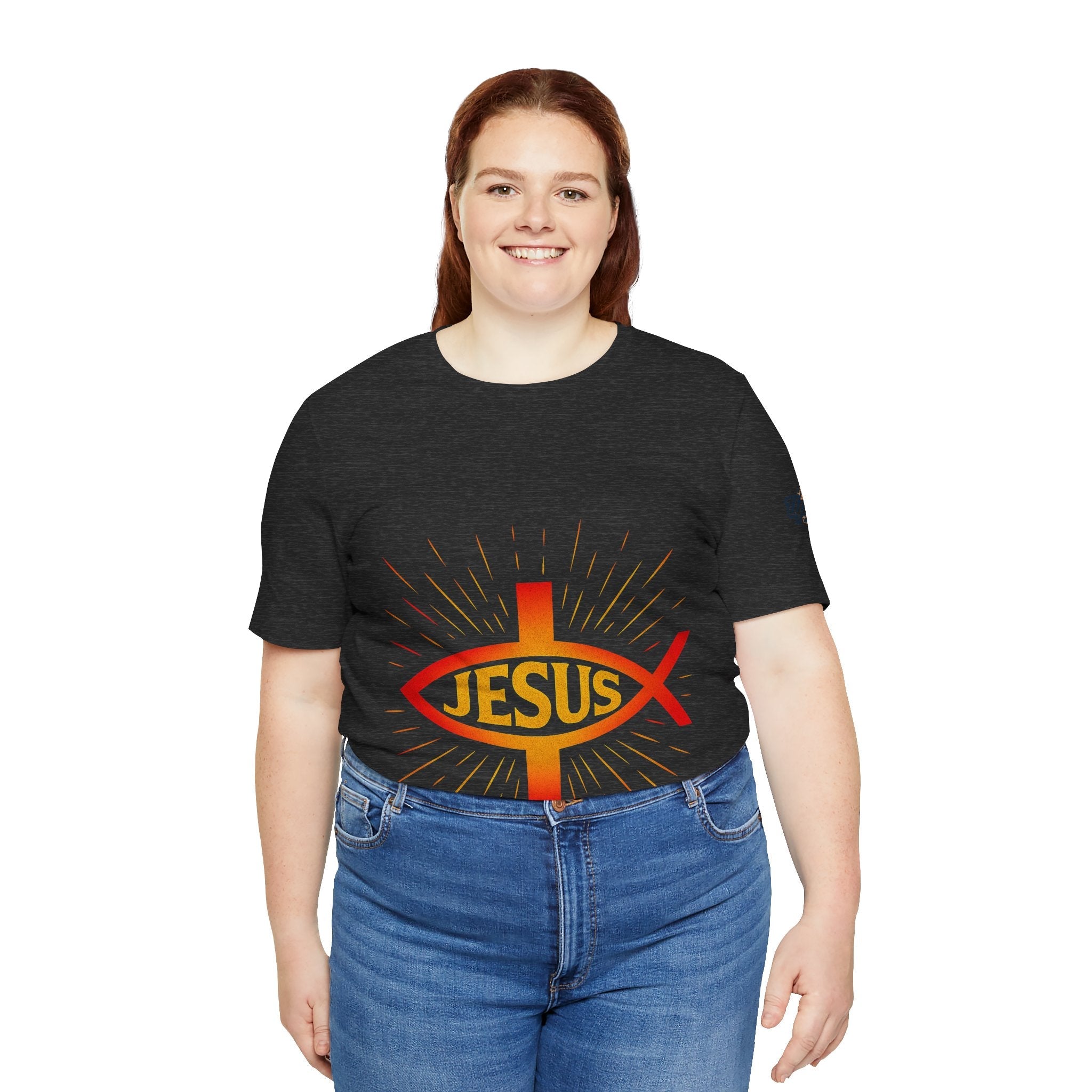 Jesus Ichthys T-shirt – Christian Fish Symbol with Cross & Jesus Inscription T-shirt for Eternal Faith & Streetwear Printify