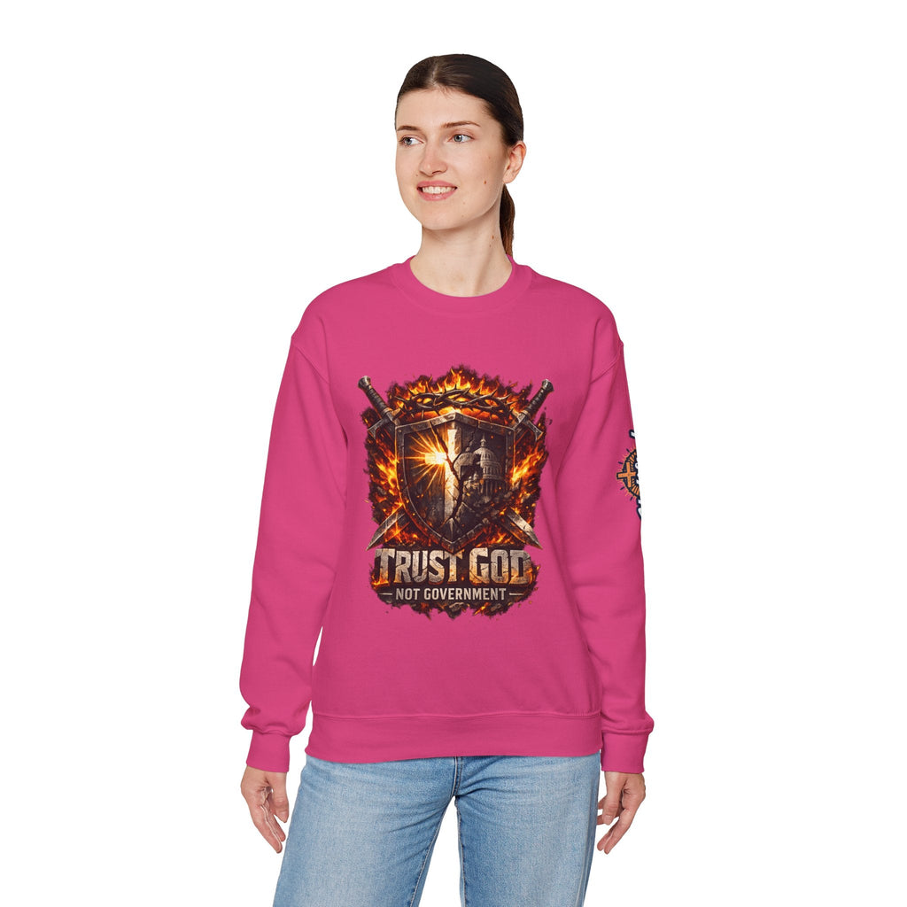 Trust God Not Government Shield Sweatshirt — Patriotic Christian Faith Sweatshirt Printify
