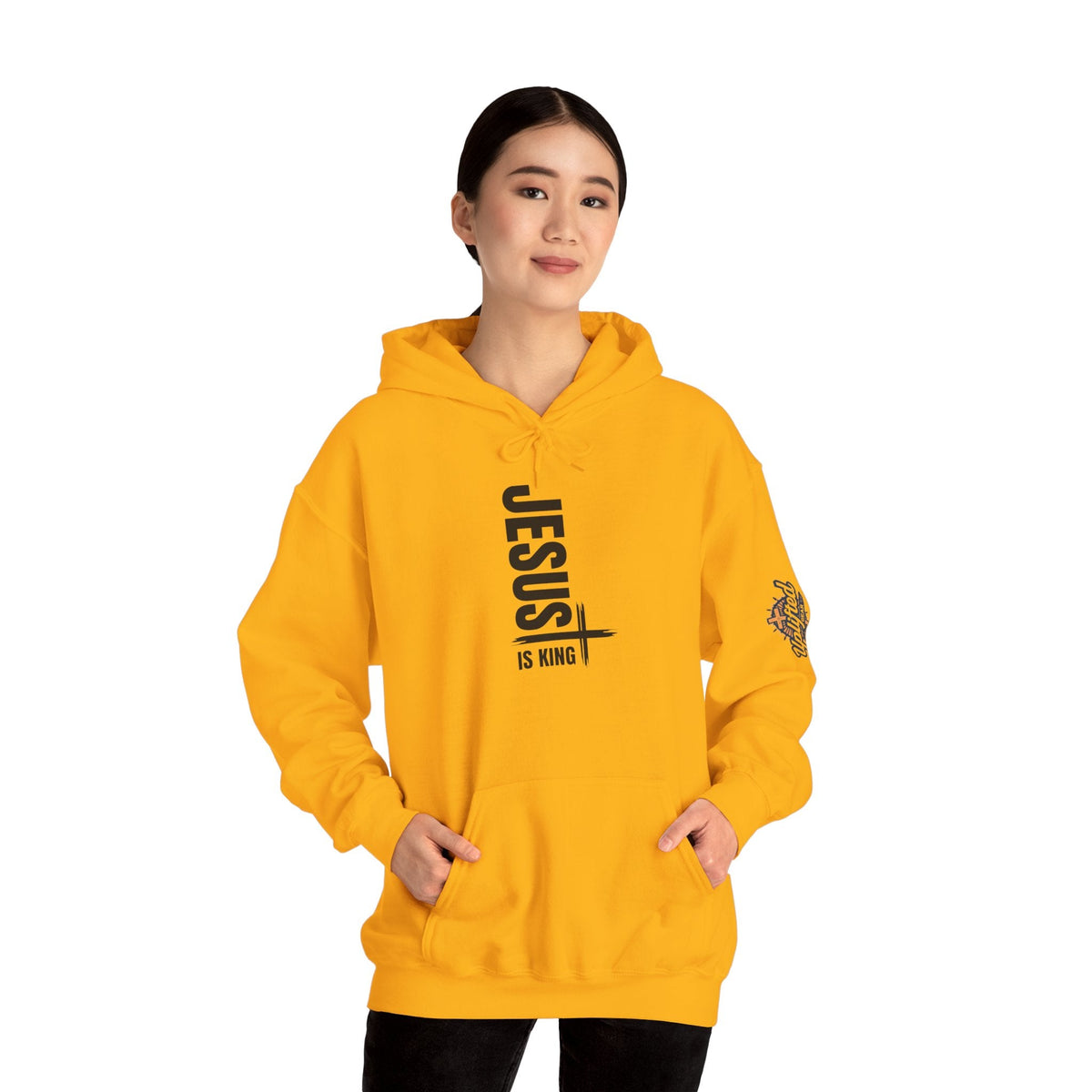 Jesus Is King Hoodie | Modern Typographic Cross Christian Hoodie Printify