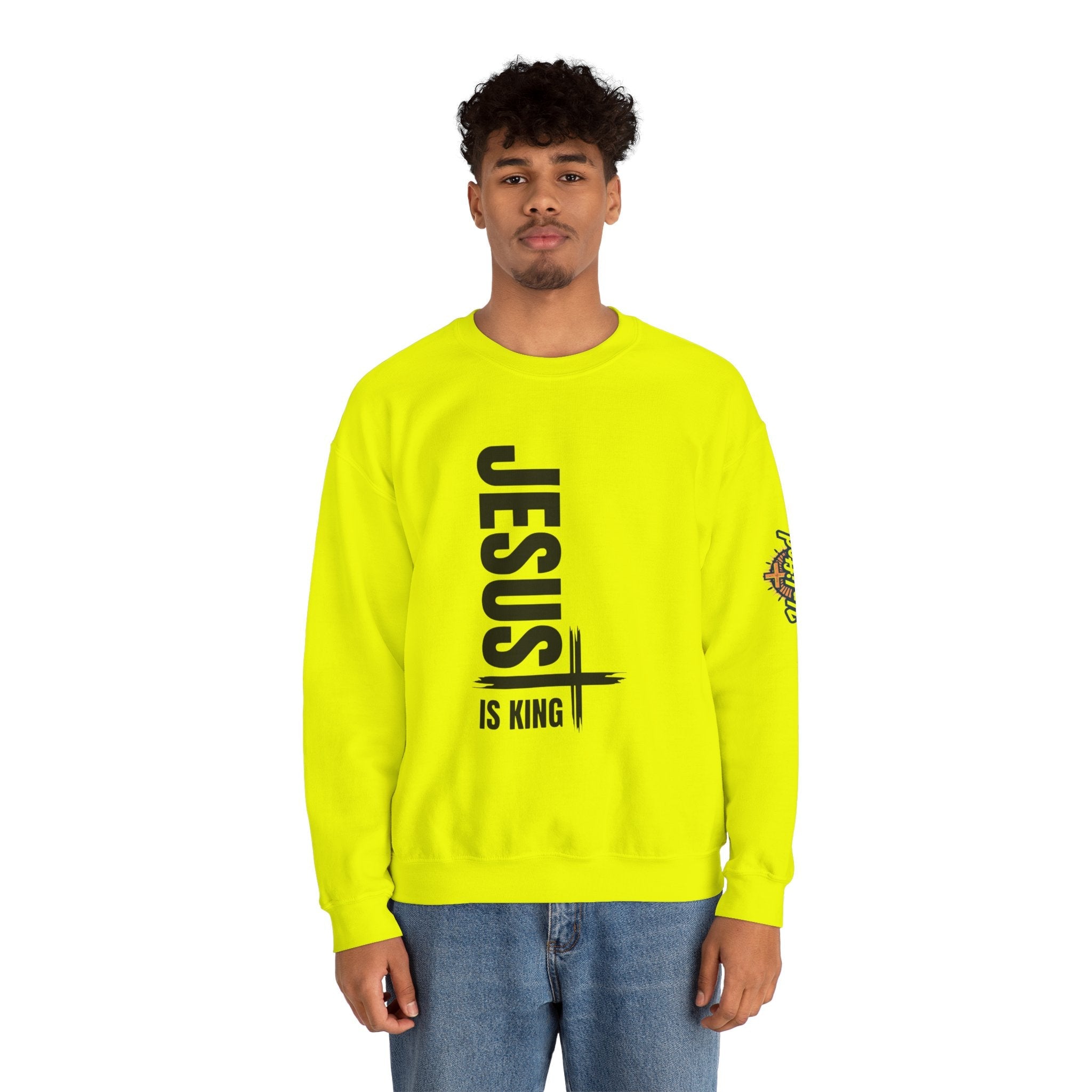 Jesus Is King Sweatshirt | Modern Typographic Cross Christian Sweatshirt Printify