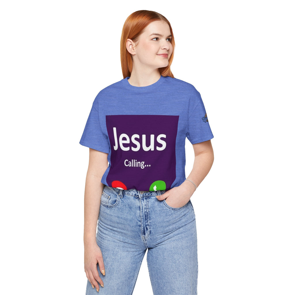 Jesus Calling T-shirt – Funny Cell Phone Screen Christian T-shirt for Divine Connection & Faith Humor Printify