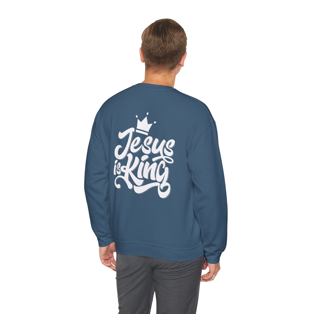 Jesus is King Sweatshirt – Bold Crown & Cross Christian Hoodie for Eternal Faith & Comfort Printify