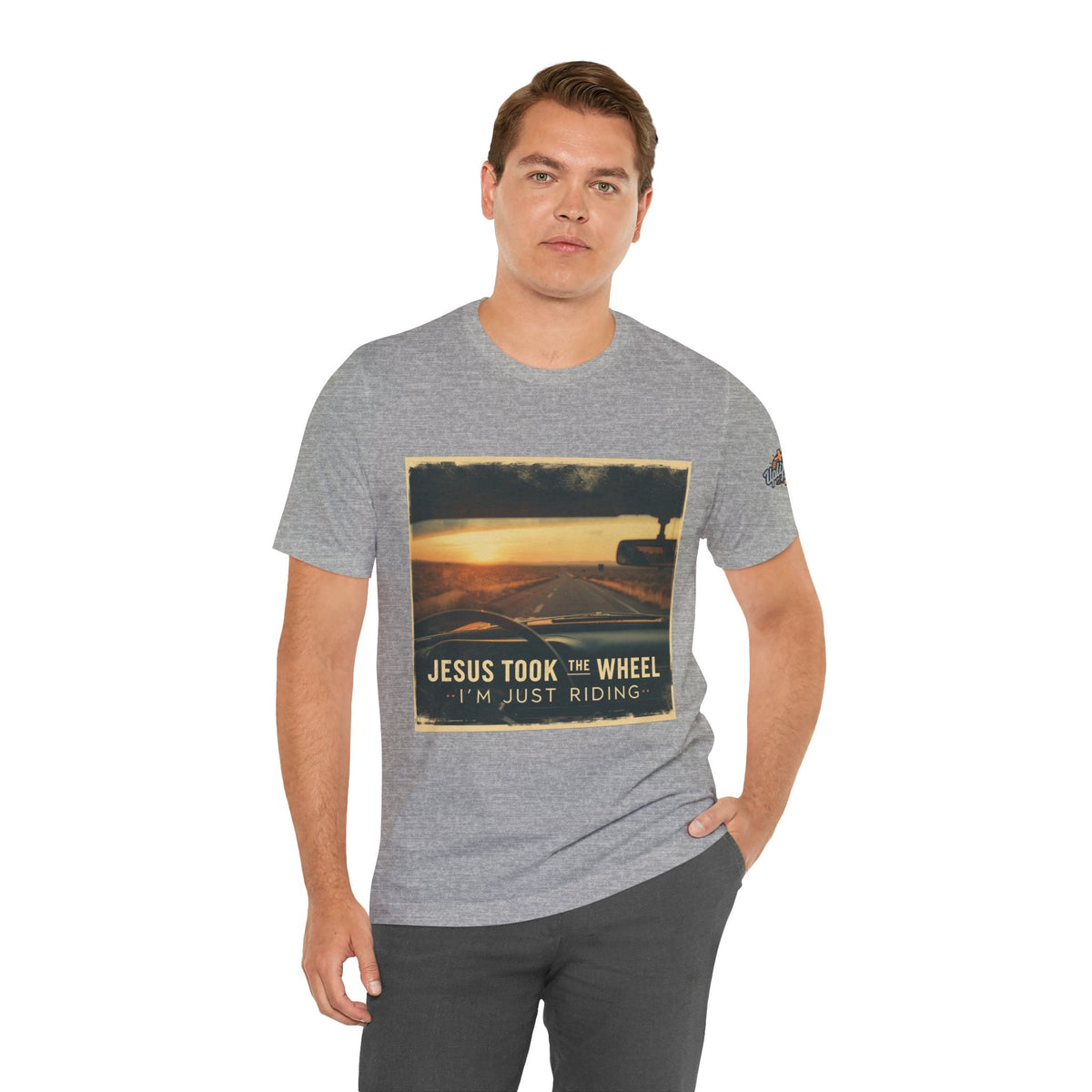 Jesus Took the Wheel I'm Just Riding T-shirt – Funny Christian Convertible Car T-shirt for Surrendered Faith & Humor Printify