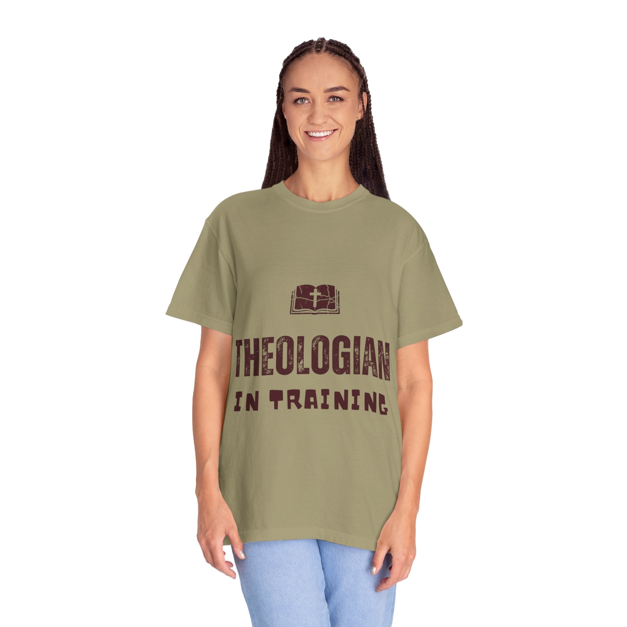 Theologian in Training T-Shirt – Open Bible & Cross Christian Tee for Faithful Learners Printify