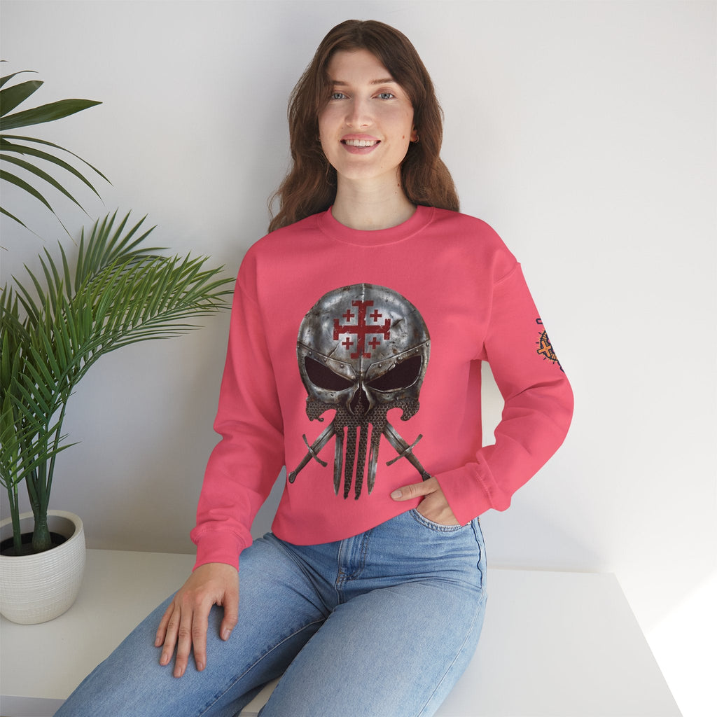 Crusader Knight Christian Skull Sweatshirt - Warrior Armor of God Sweatshirt Printify