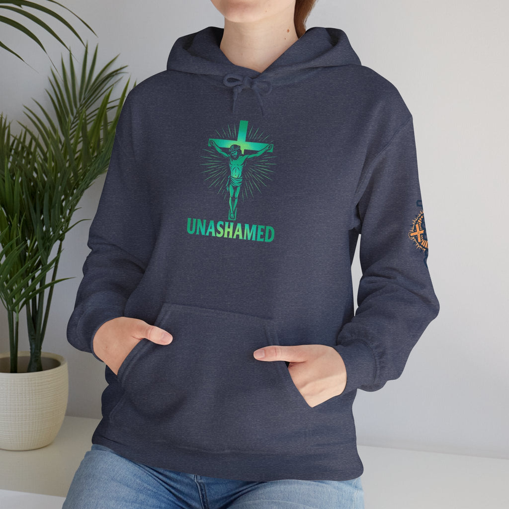 Unashamed Hoodie – Romans 1:16 Crucifixion Christian Hoodie for Bold Unwavering Faith Printify
