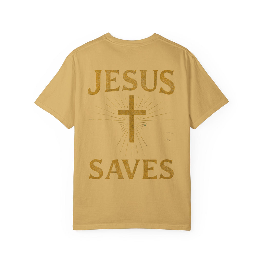 Jesus Saves T-shirt – Radiant Cross & Rays of Light Christian T-shirt for Eternal Hope & Faith Printify