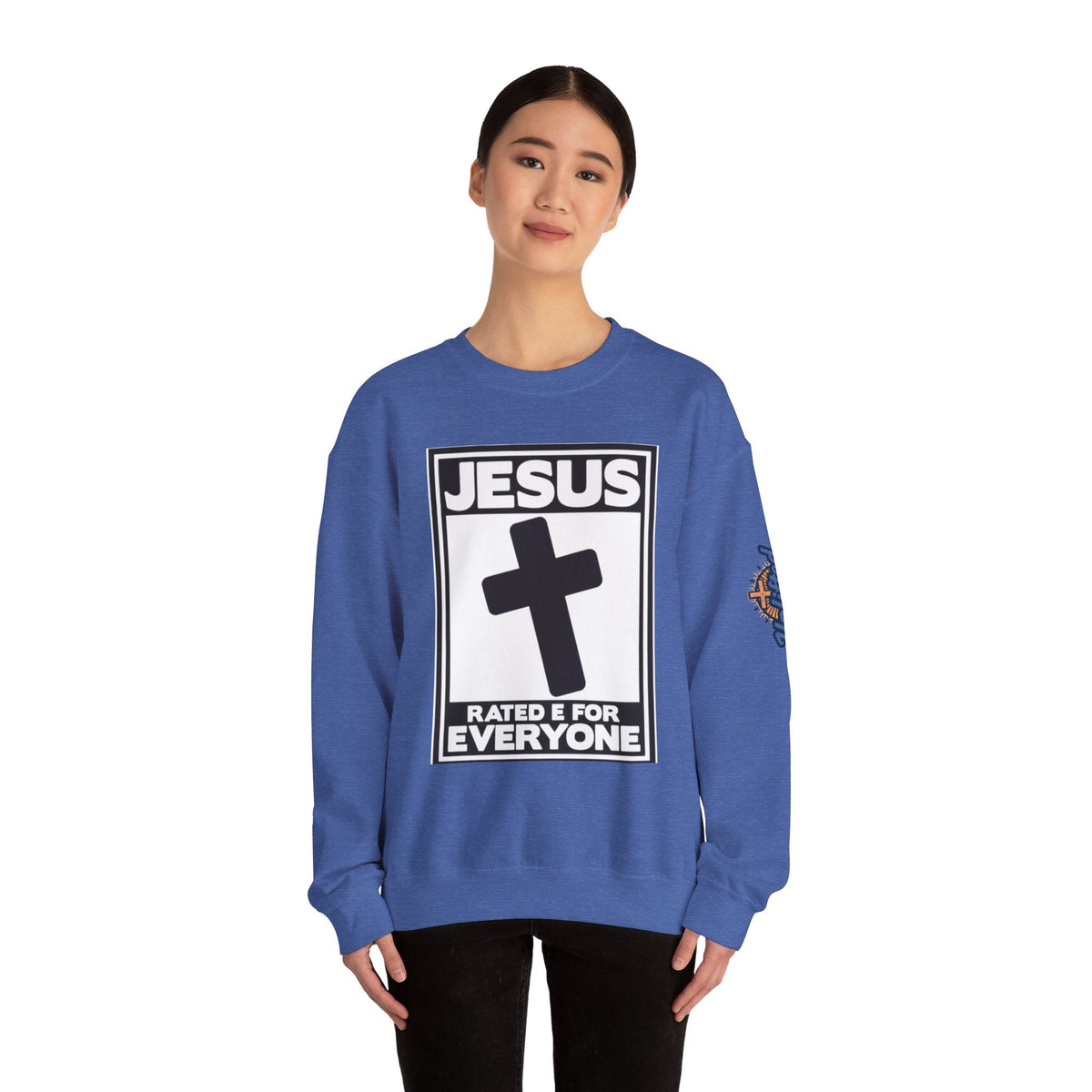 Jesus, Rated E for Everyone Sweatshirt - Gamer Faith Sweatshirt - Christian Video Game Parody Printify