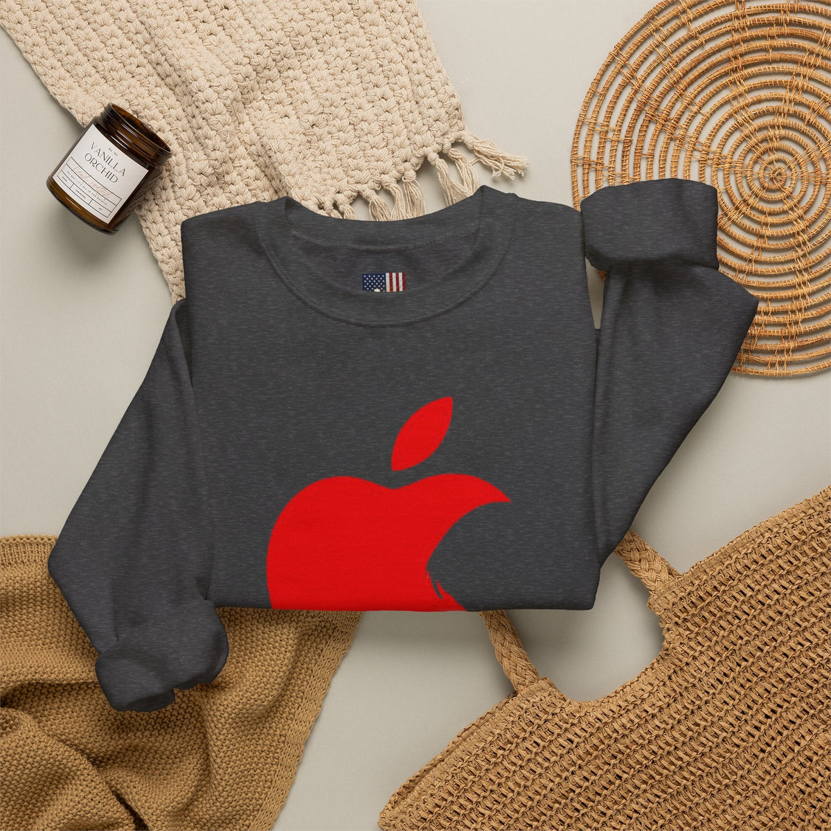 iPray Apple Logo Sweatshirt — Funny Christian Sweatshirt (Minimal Red Apple Graphic) Printify