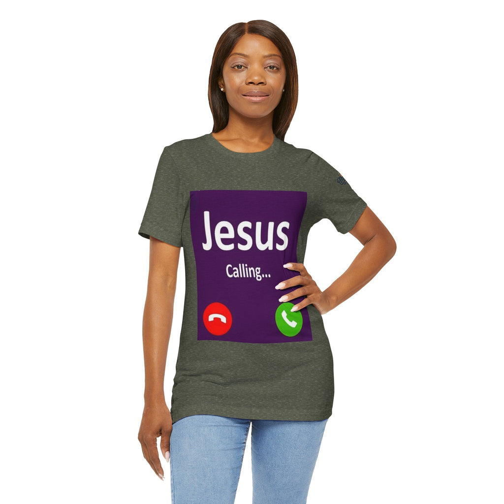 Jesus Calling T-shirt – Funny Cell Phone Screen Christian T-shirt for Divine Connection & Faith Humor Printify