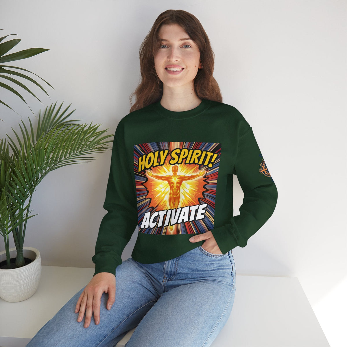 Holy Spirit Activate Sweatshirt – Superhero Christian Sweatshirt with Vibrant Power-Up Design for Faith-Fueled Boldness Printify