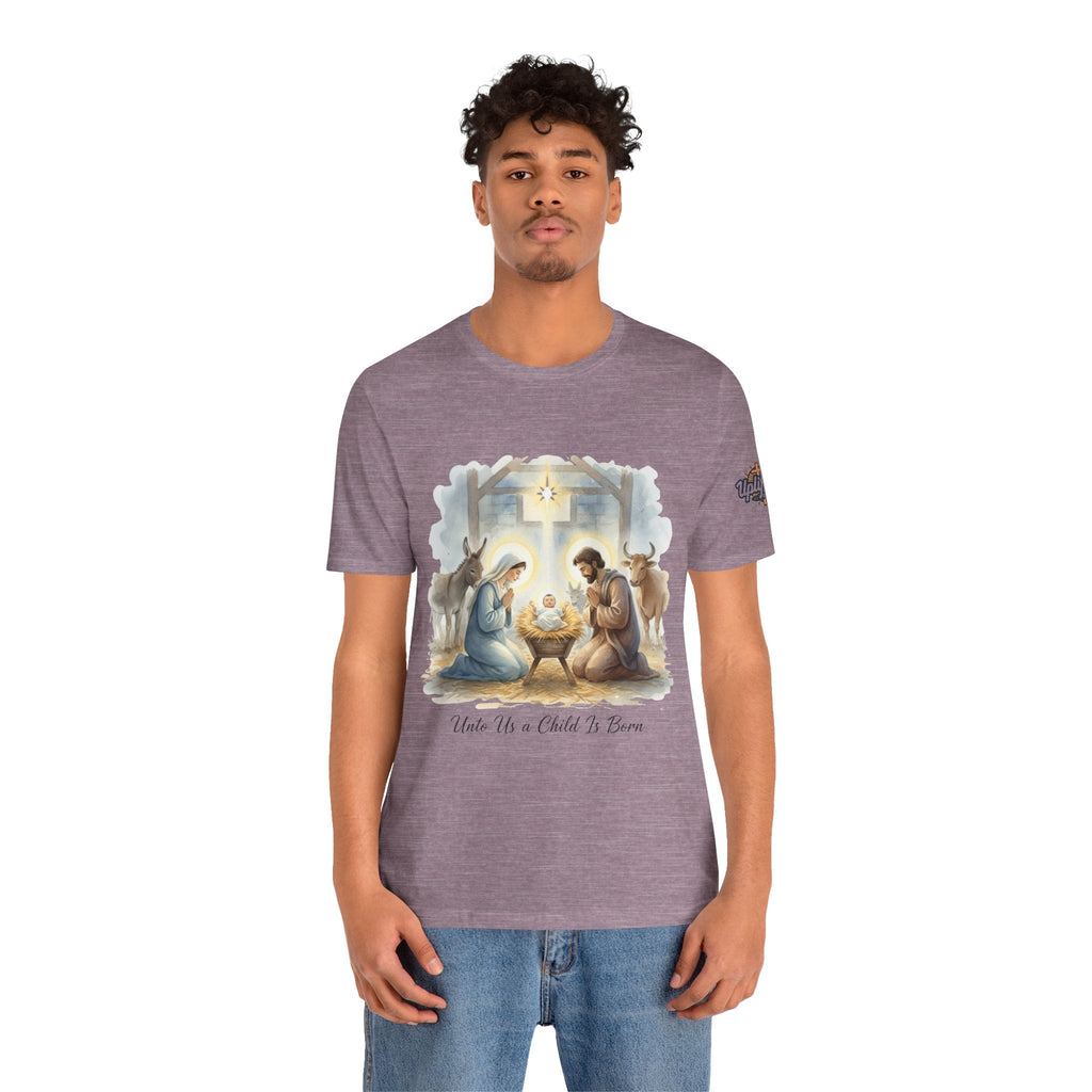 Unto Us a Child is Born T-shirt – Isaiah 9:6 Nativity Manger Scene Christian Christmas T-shirt for Holy Night Faith Printify