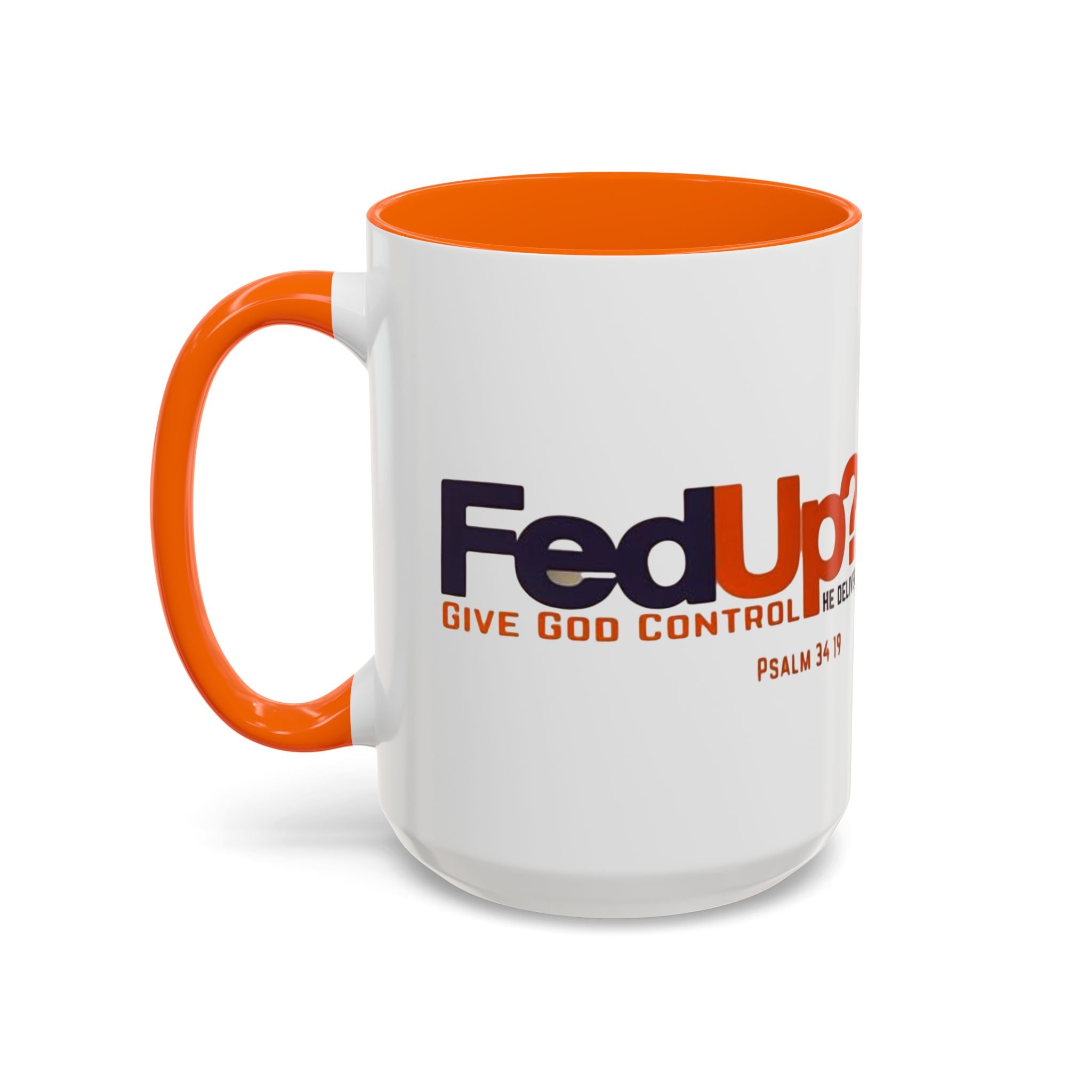 Funny Christian Coffee Mug — “Give God Control, HE Delivers” Accent Mug (11/15oz) Printify