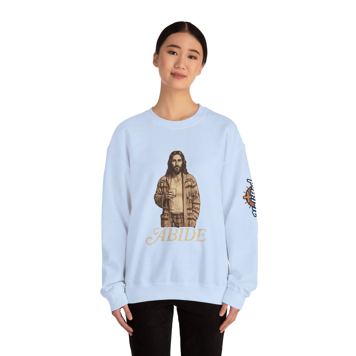 Abide Jesus Sweatshirt — Vintage 'The Dude' Religious Graphic Sweatshirt Printify