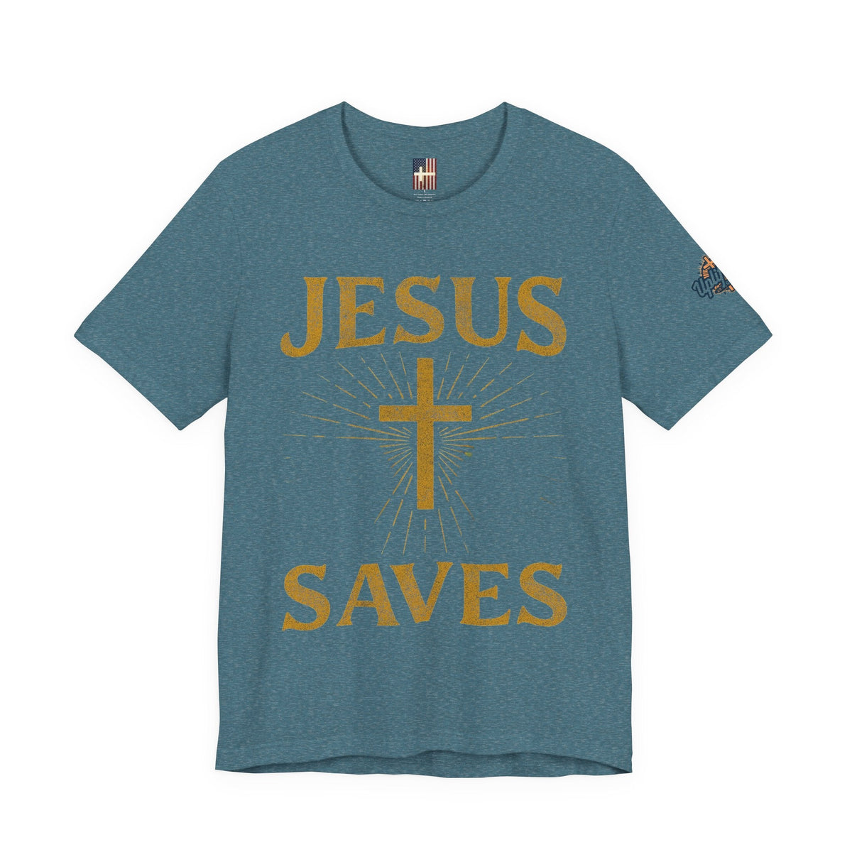 Jesus Saves T-shirt – Radiant Cross & Rays of Light Christian T-shirt for Eternal Hope & Faith Printify
