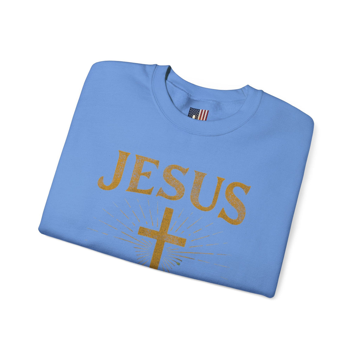 Jesus Saves Sweatshirt – Radiant Cross & Rays of Light Christian Sweatshirt for Eternal Hope & Faith Printify