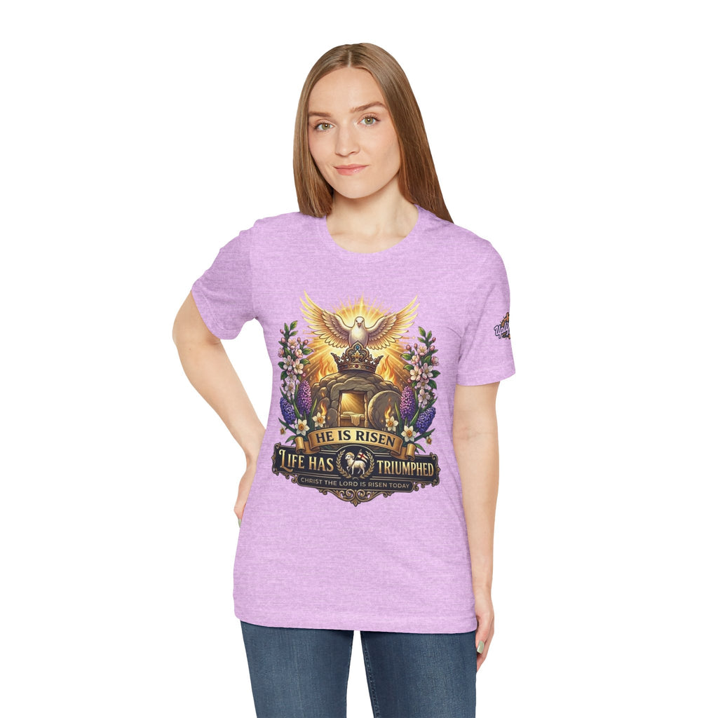 He Is Risen "Life Has Triumphed" T-Shirt — Easter Resurrection Christian Tee Printify