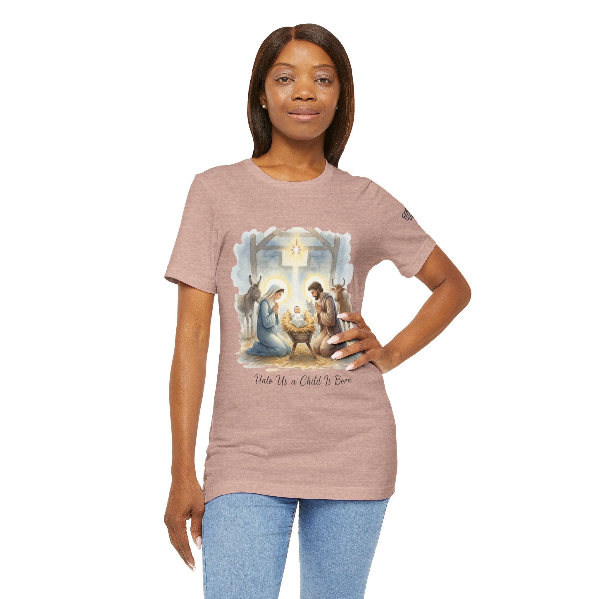 Unto Us a Child is Born T-shirt – Isaiah 9:6 Nativity Manger Scene Christian Christmas T-shirt for Holy Night Faith Printify