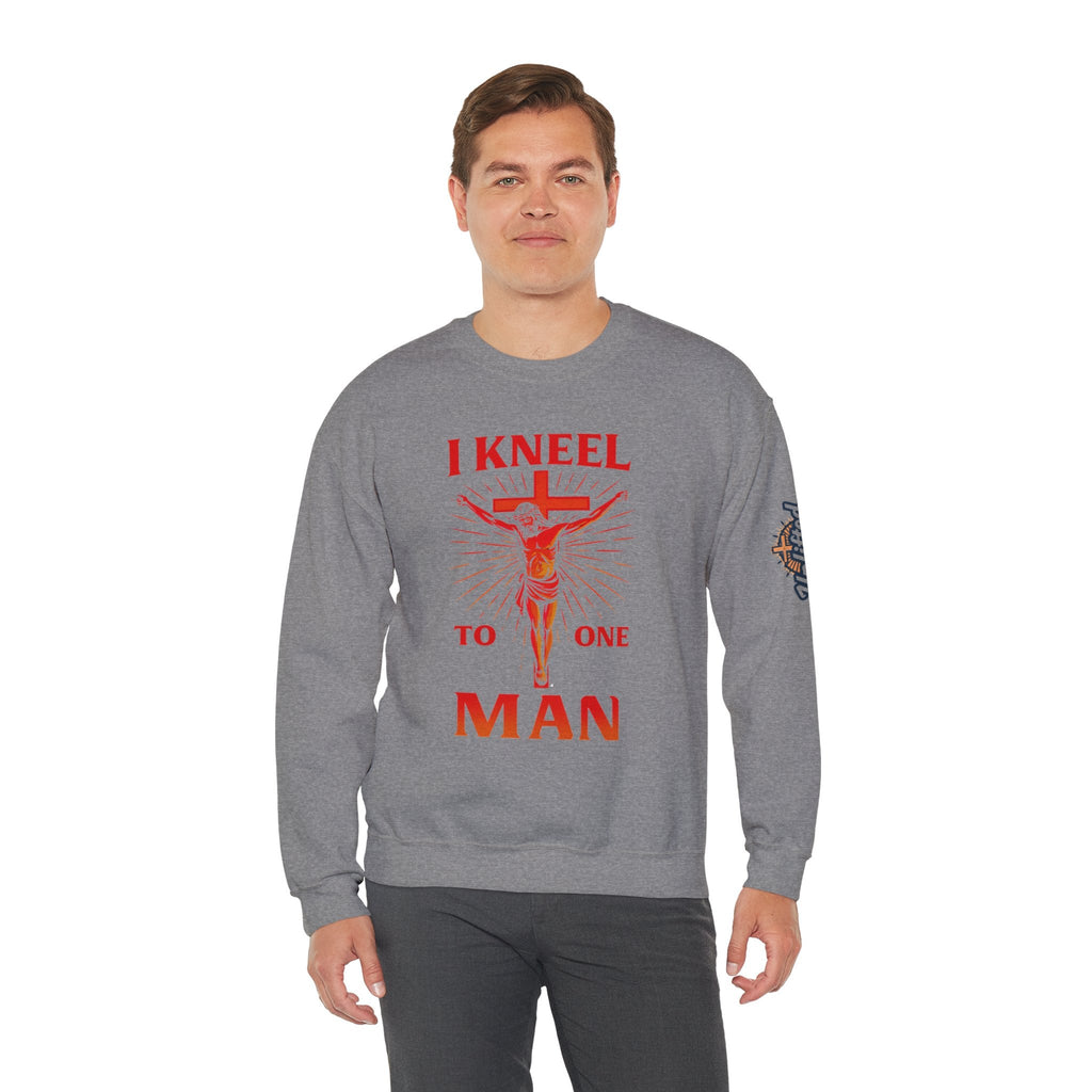 I Kneel to One Man Sweatshirt – Crucifixion Christian Sweatshirt for Unashamed Devotion & Bold Faith Printify