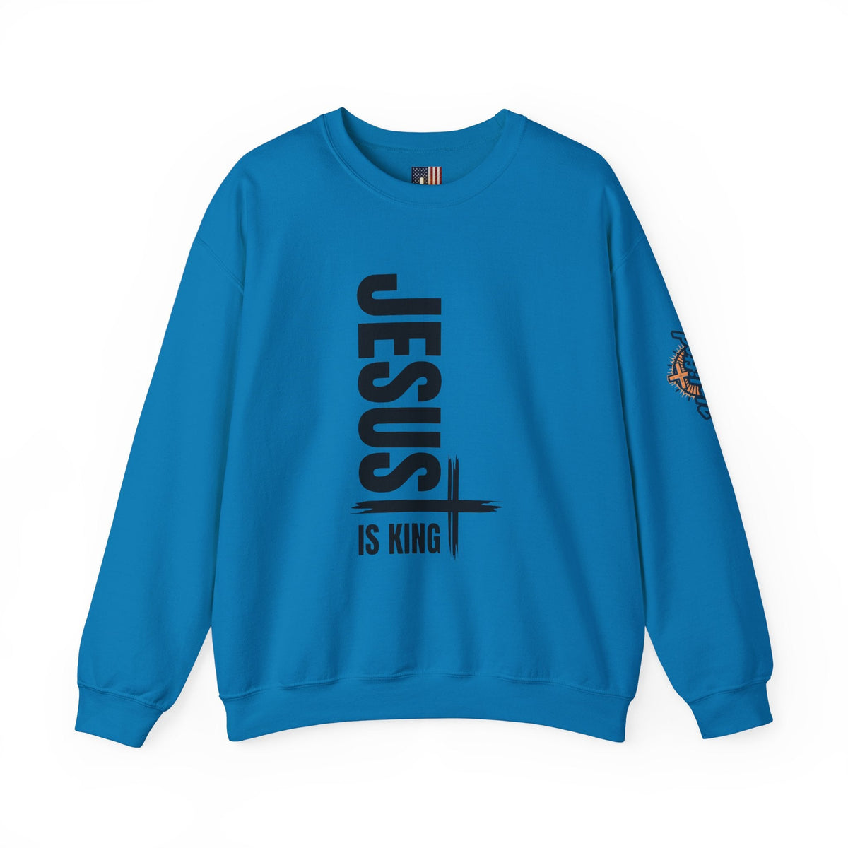 Jesus Is King Sweatshirt | Modern Typographic Cross Christian Sweatshirt Printify