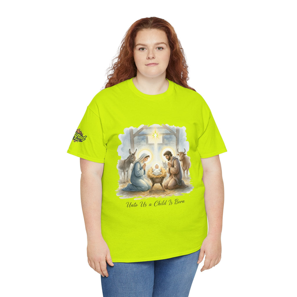 Unto Us a Child is Born T-shirt – Isaiah 9:6 Nativity Manger Scene Christian Christmas T-shirt for Holy Night Faith Printify