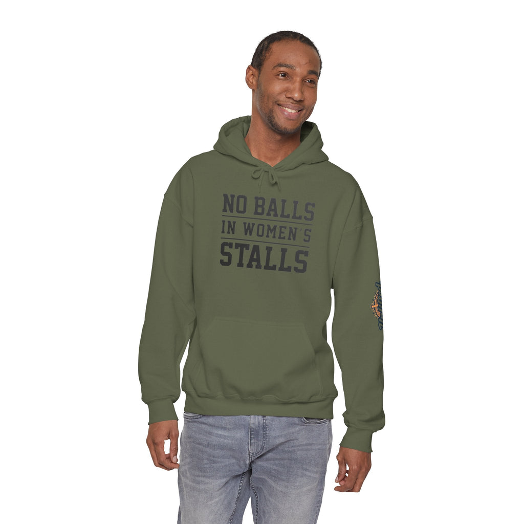 "No Balls in Women's Stalls" Statement Hoodie — Protest Sweatshirt Printify