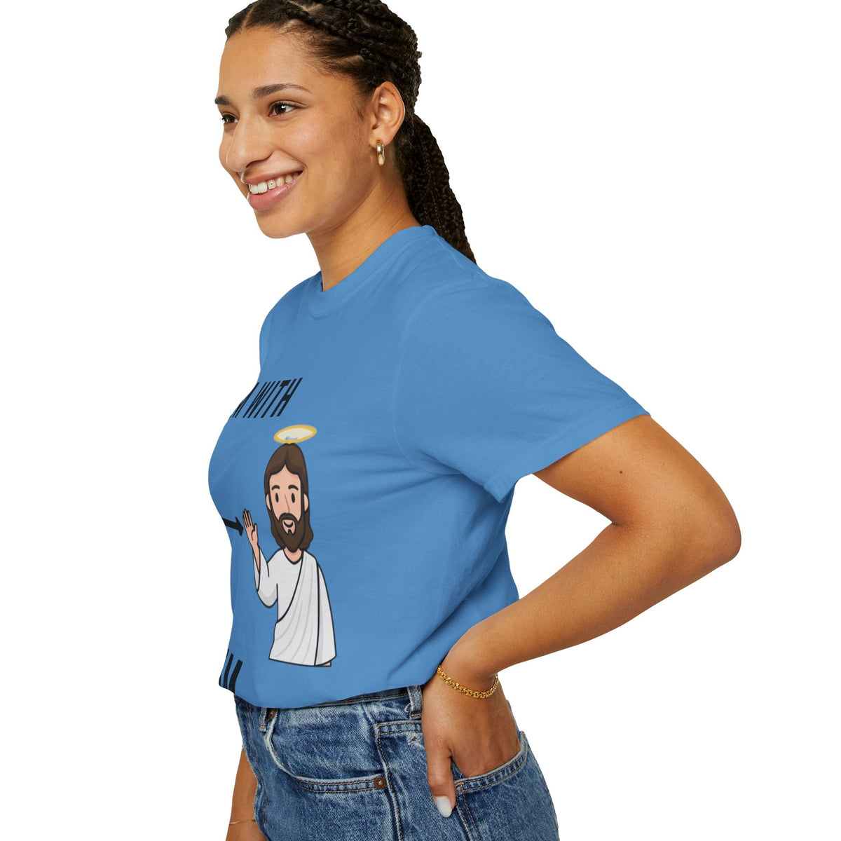 🔥 I’m With Him → Christian T-Shirt | Arrow Pointing to Jesus | Minimalist Faith Tee | Subtle Cross Design | Bible-Inspired Apparel by Uplifted Gear Printify