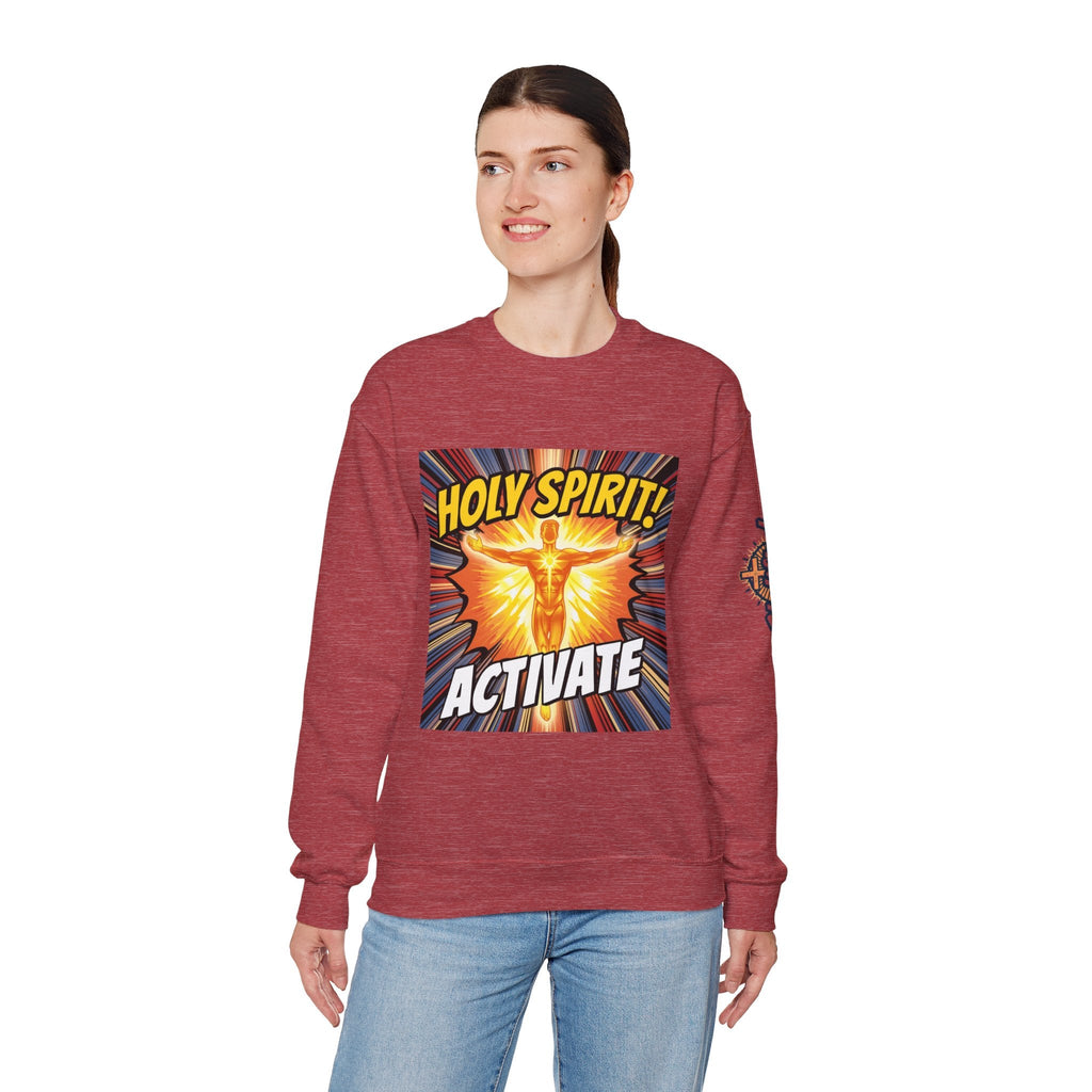 Holy Spirit Activate Sweatshirt – Superhero Christian Sweatshirt with Vibrant Power-Up Design for Faith-Fueled Boldness Printify