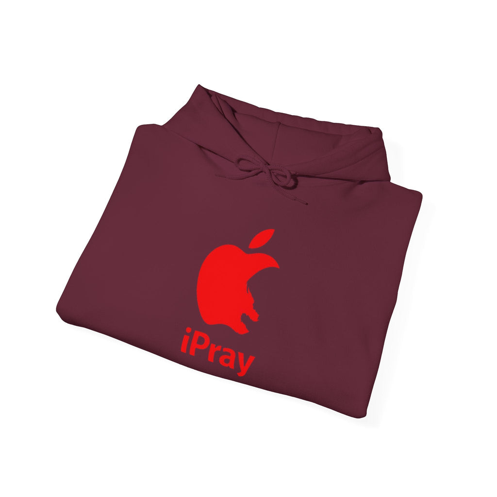 iPray Apple Logo Hoodie — Funny Christian Hoodie (Minimal Red Apple Graphic) Printify
