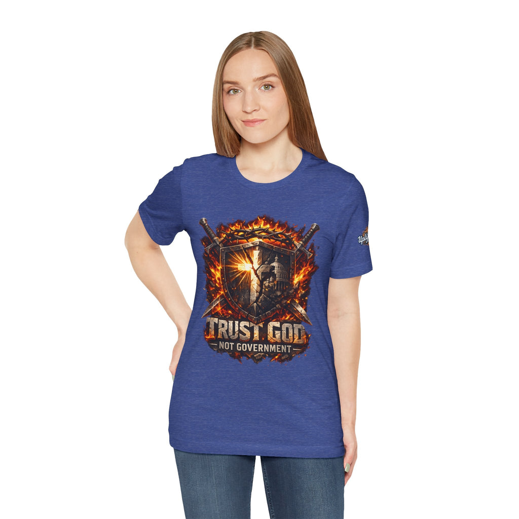 Trust God Not Government Shield Tee — Patriotic Christian Faith T-Shirt Printify